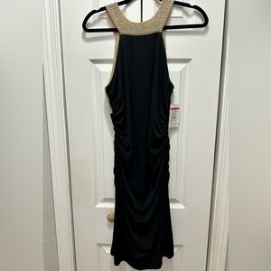 Cachet Black and Gold Midi‎ Dress
